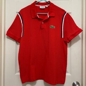 Lacoste Polo Shirt Red BIG CROC Logo US XL FR 6 Pique Cotton‎ Tennis Preppy Golf